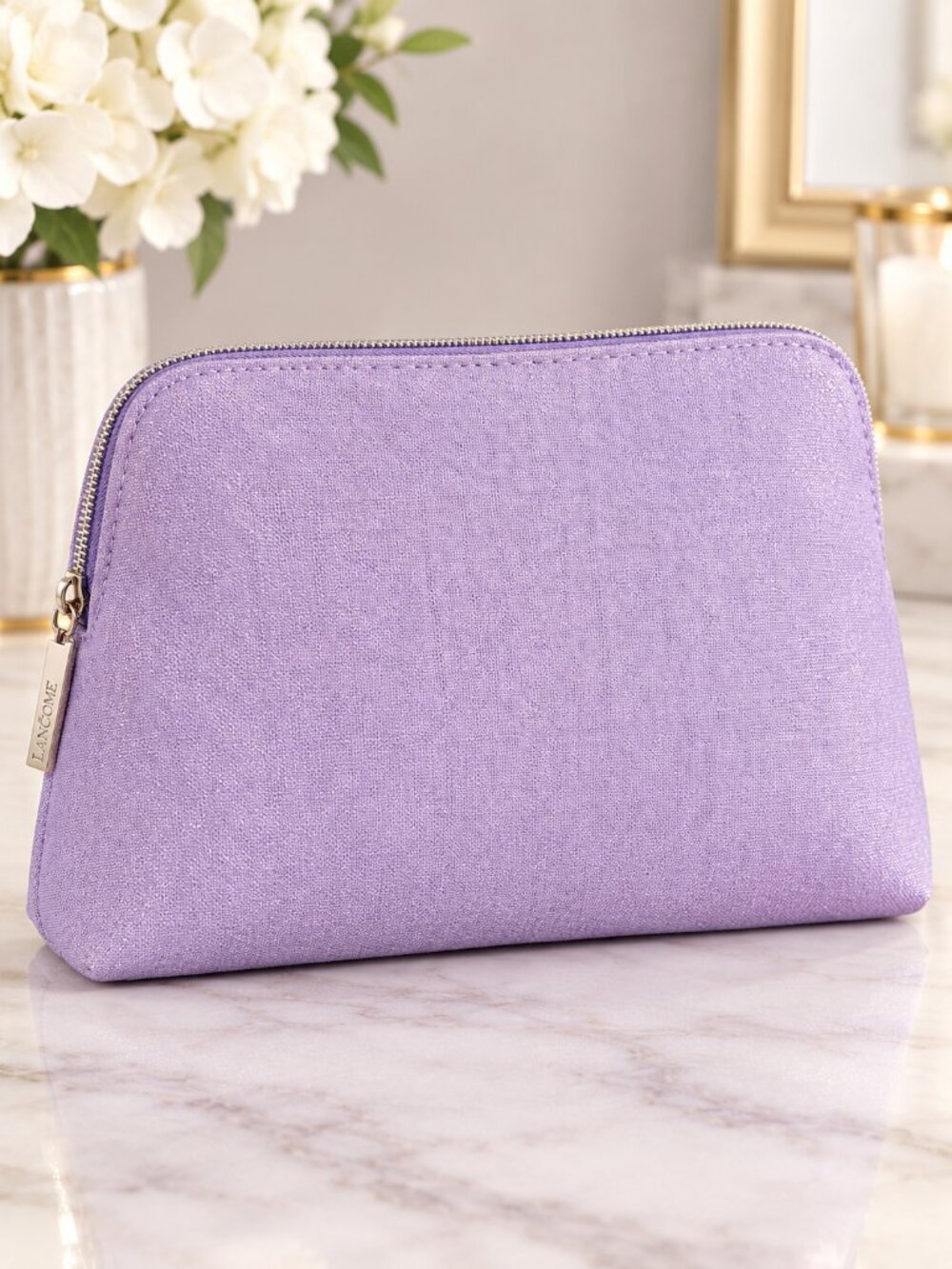 LANCOME Sparkly Purple Makeup Bag NEW Cosmetic Pouch Travel Case Toiletry Travel